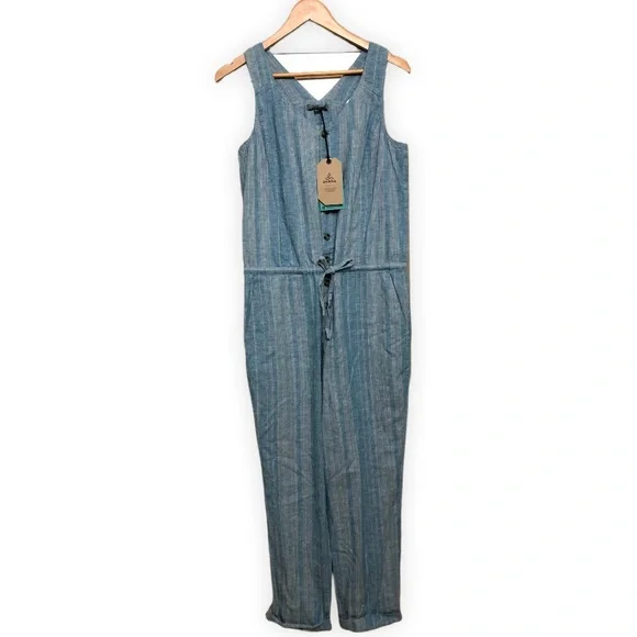 Prana Wayferers Romper Overall Hemp Organic Cotton River Rock Blue Stripe Small - Picture 5 of 10